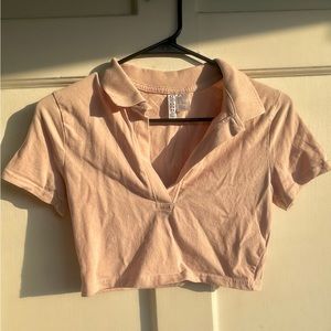 H&M Light Pink Collar Crop Top Size S